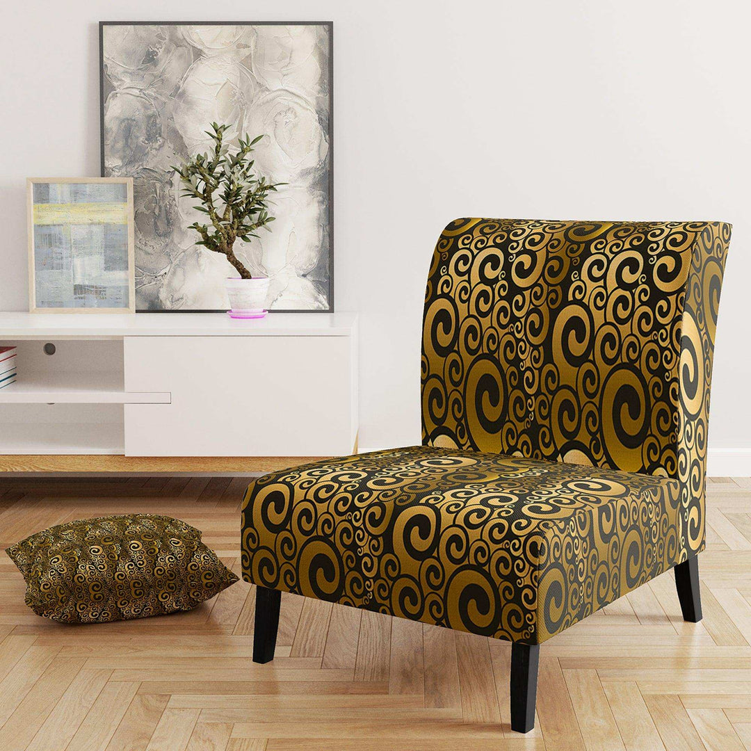 Gold And Black Swirl I Mid-Century Accent Chair