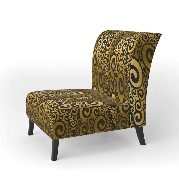 Gold And Black Swirl I Mid-Century Accent Chair