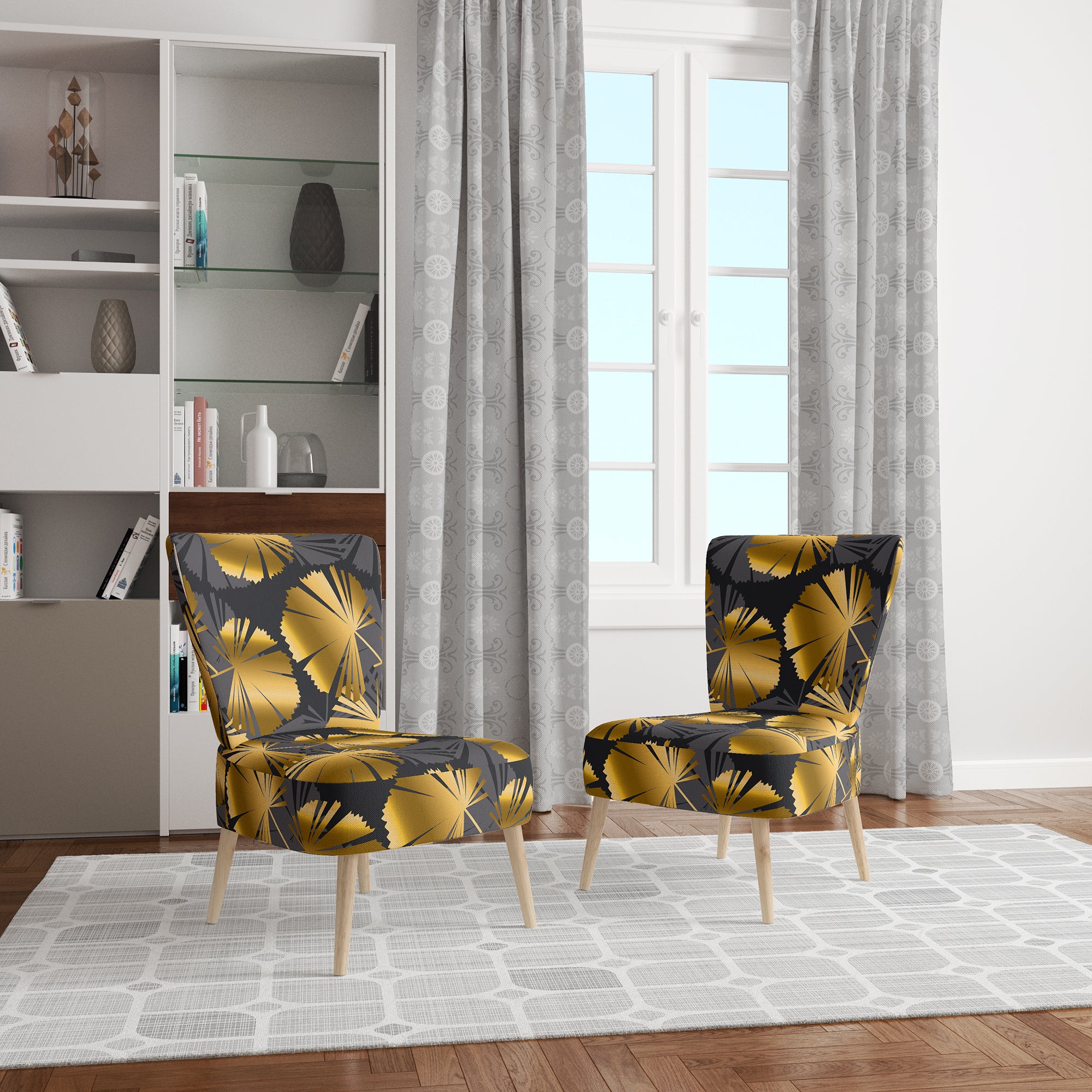 Golden Palm Leaves III Mid-Century Accent Chair