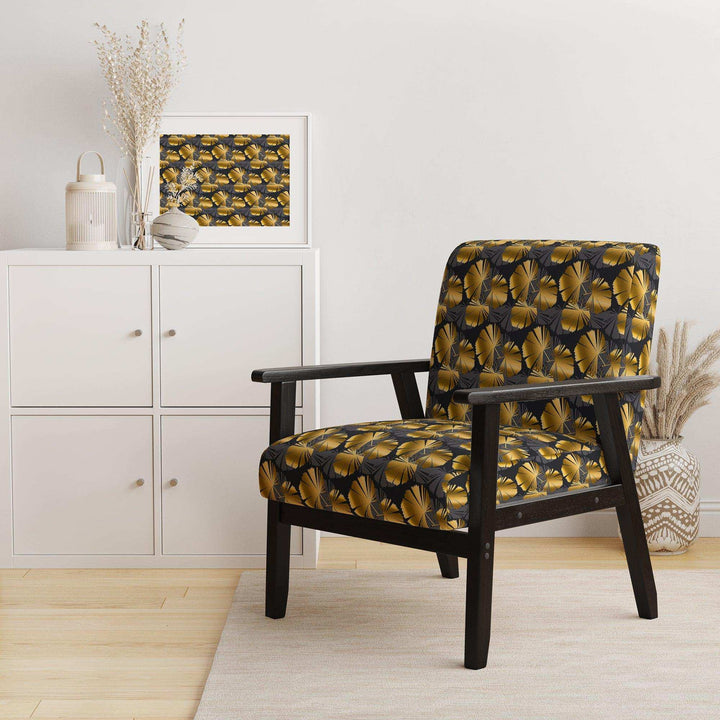 Golden Palm Leaves III Mid-Century Accent Chair