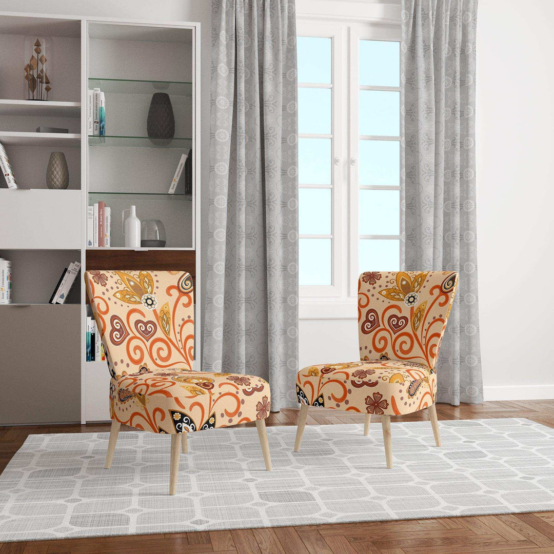 Retro Indian Floral Batik III Mid-Century Accent Chair