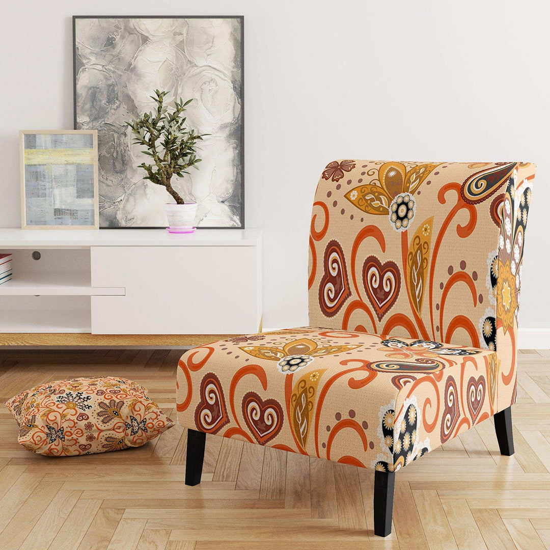Retro Indian Floral Batik III Mid-Century Accent Chair