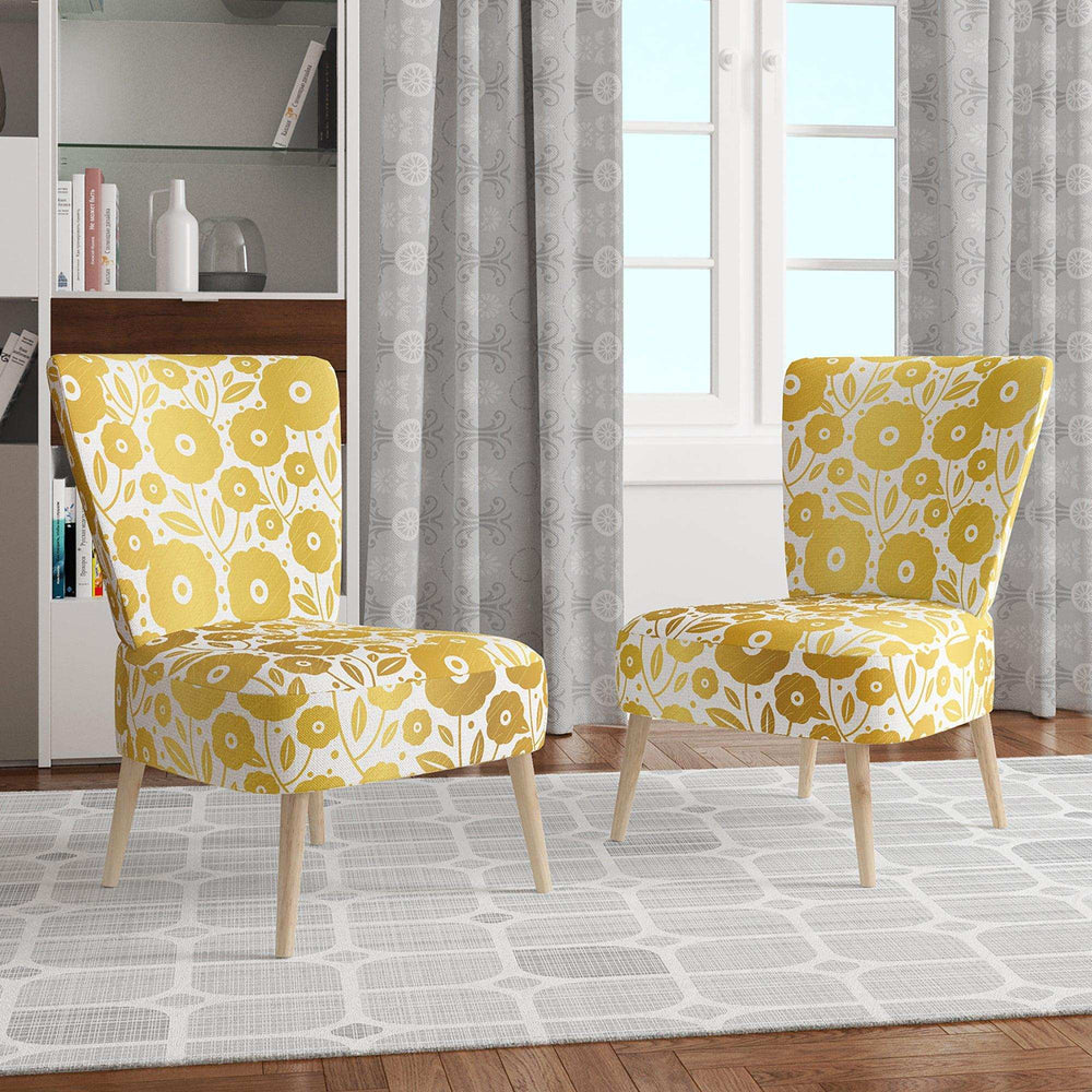 Golden Floral I Mid-Century Accent Chair