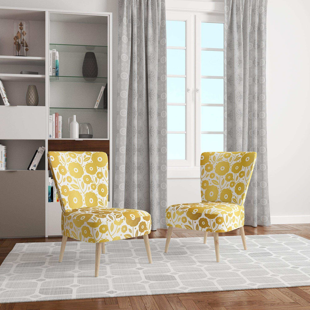 Golden Floral I Mid-Century Accent Chair