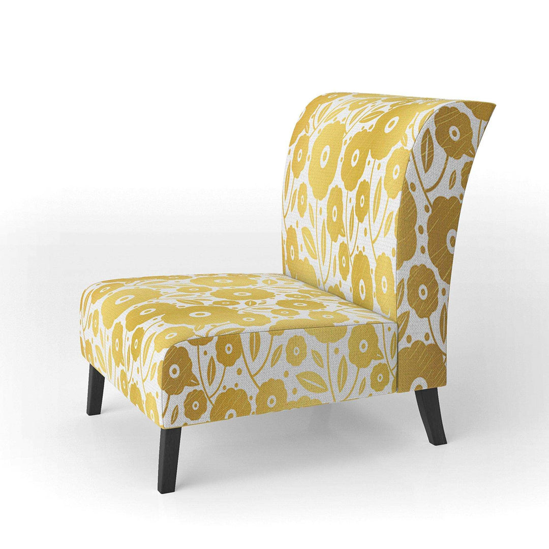 Golden Floral I Mid-Century Accent Chair
