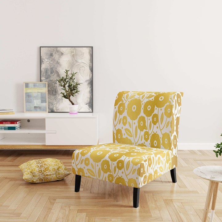 Golden Floral I Mid-Century Accent Chair
