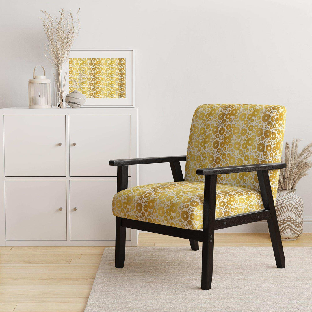 Golden Floral I Mid-Century Accent Chair