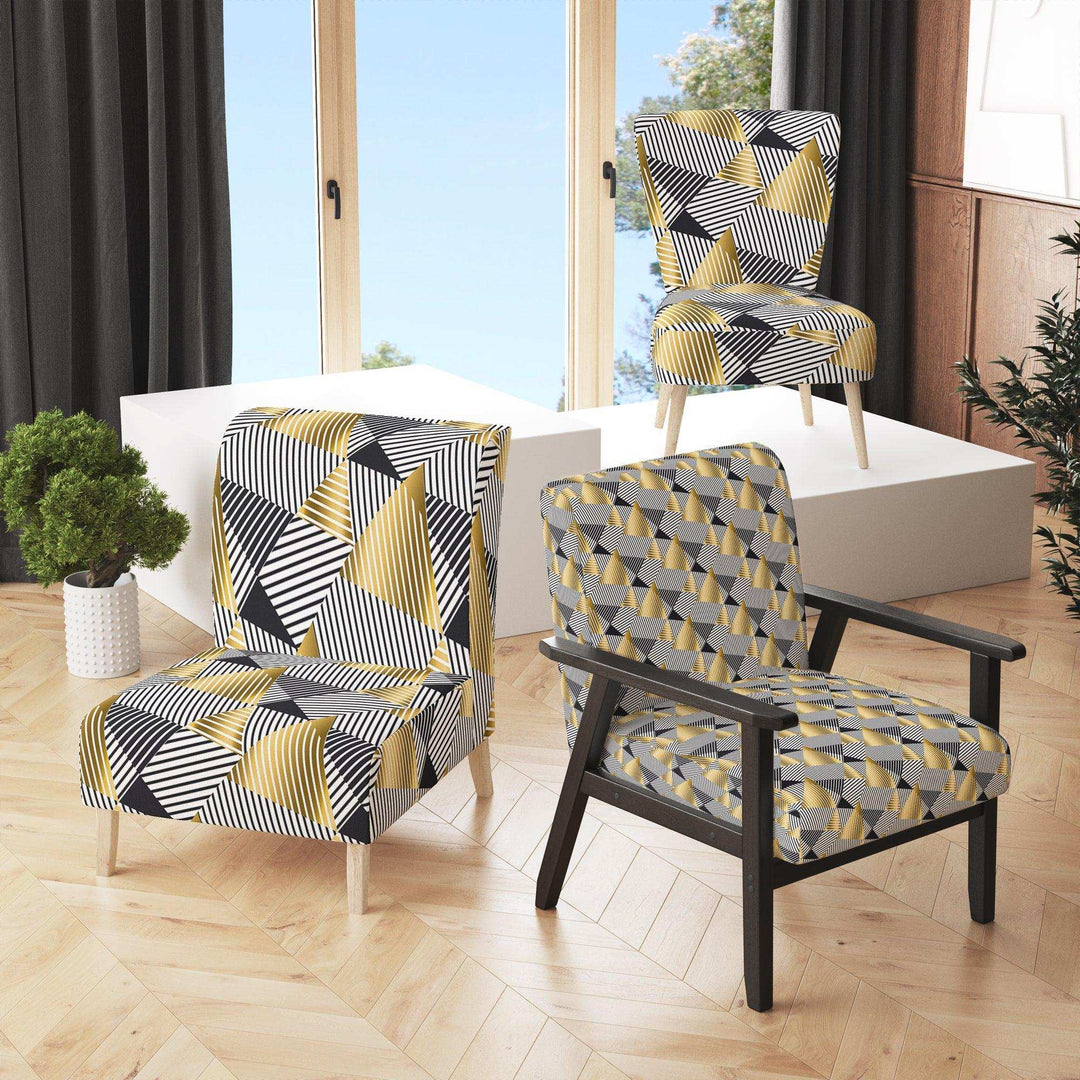Retro Luxury Waves In Gold And Blue VI Mid-Century Accent Chair