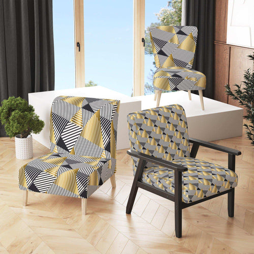 Retro Luxury Waves In Gold And Blue VI - Glam Accent Chair