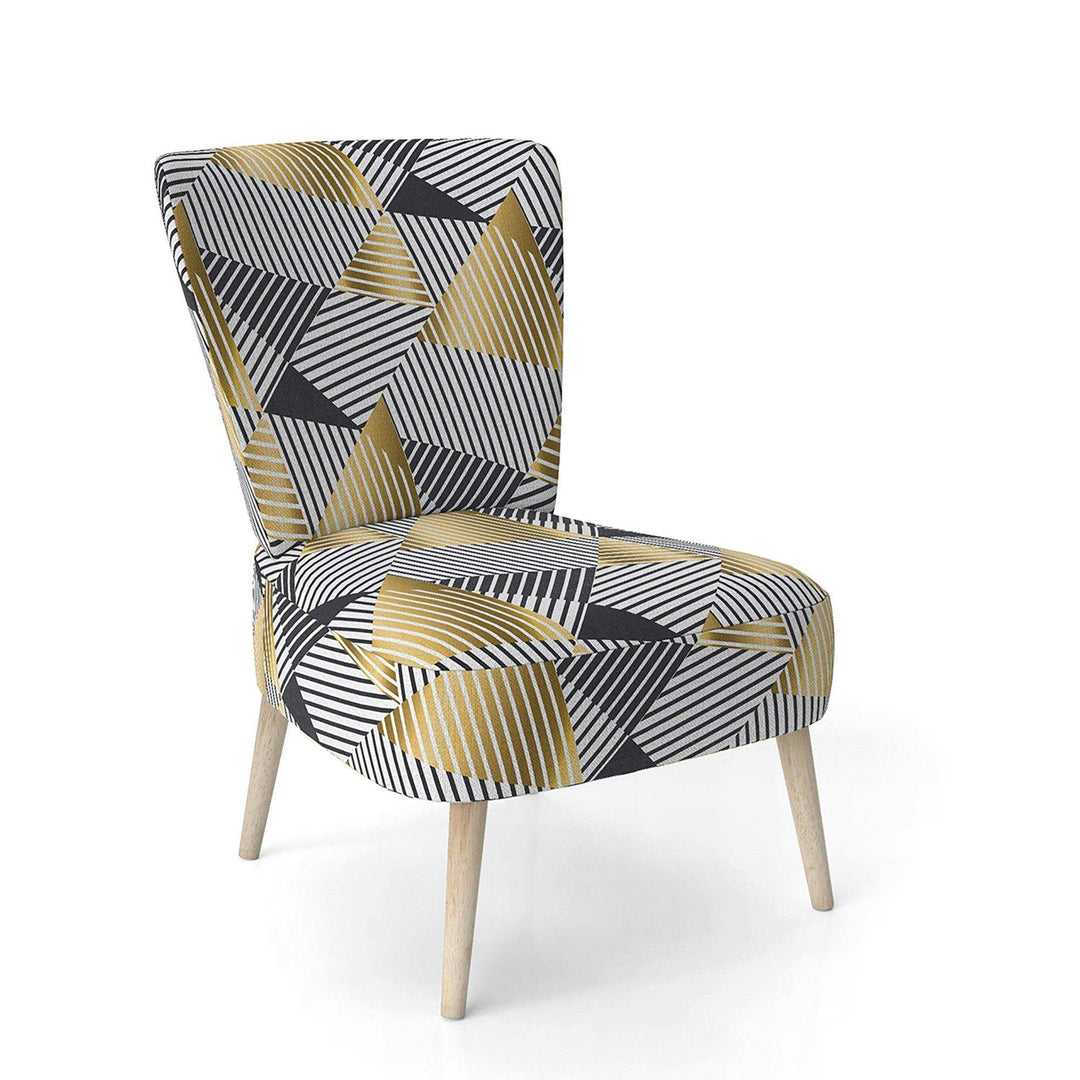 Retro Luxury Waves In Gold And Blue VI Mid-Century Accent Chair