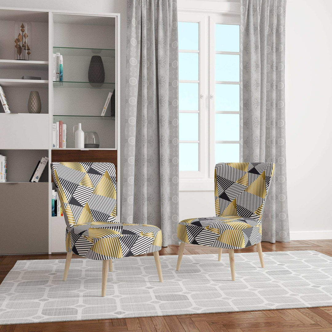 Retro Luxury Waves In Gold And Blue VI Mid-Century Accent Chair