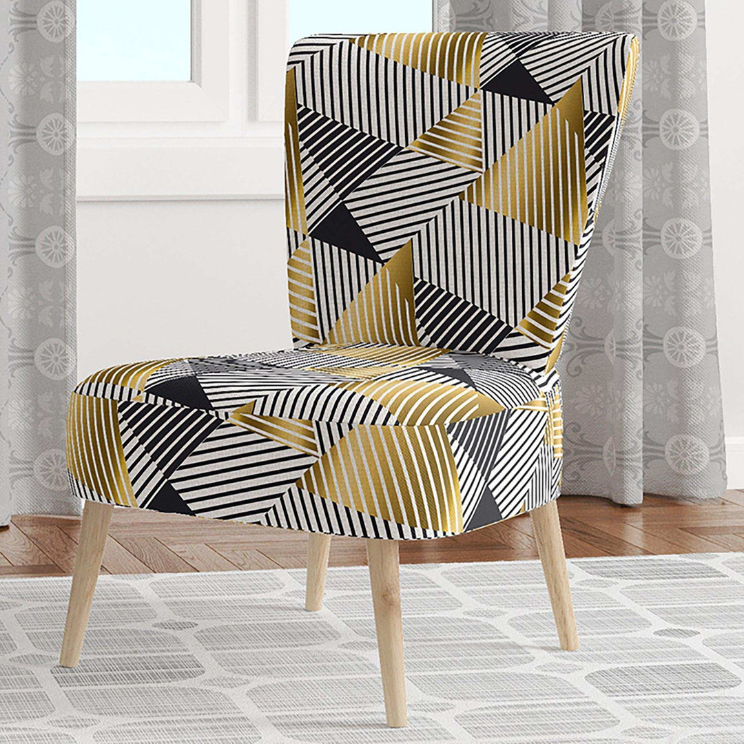 Retro Luxury Waves In Gold And Blue VI Mid-Century Accent Chair