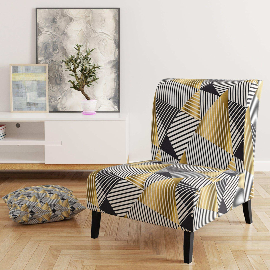 Retro Luxury Waves In Gold And Blue VI Mid-Century Accent Chair