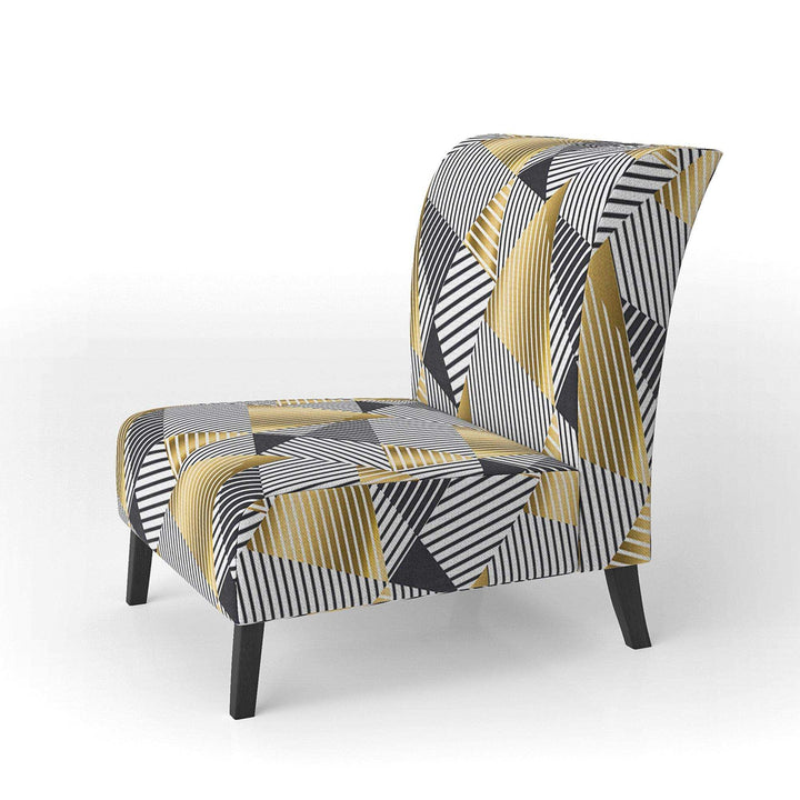 Retro Luxury Waves In Gold And Blue VI Mid-Century Accent Chair