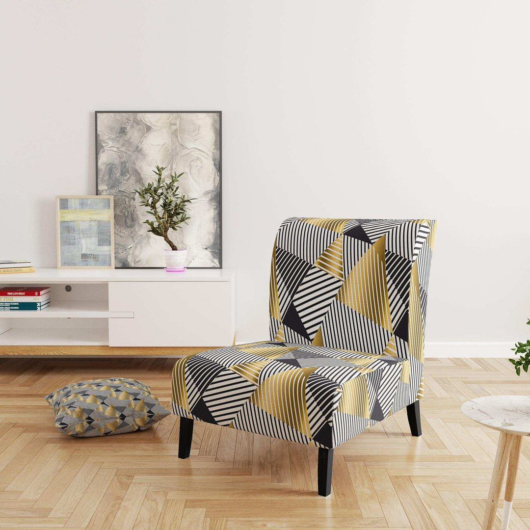 Retro Luxury Waves In Gold And Blue VI Mid-Century Accent Chair