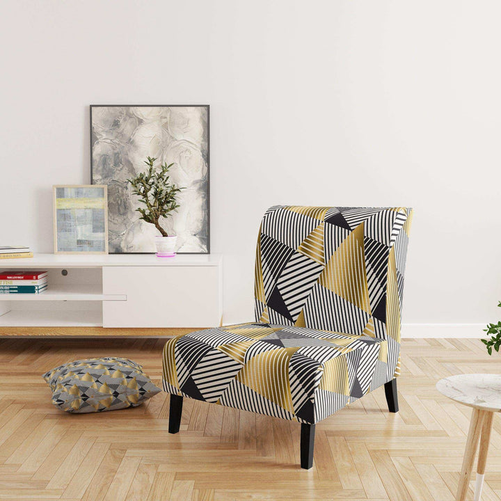 Retro Luxury Waves In Gold And Blue VI Mid-Century Accent Chair