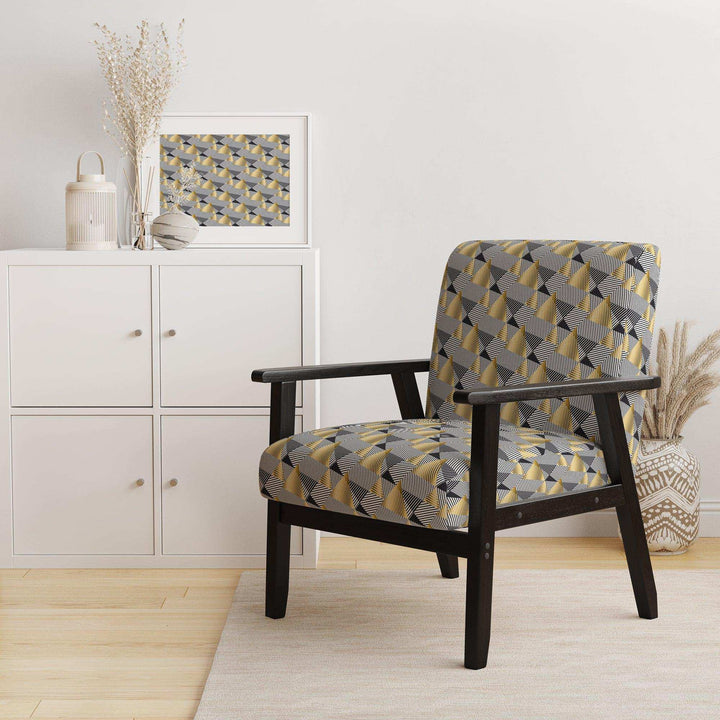 Retro Luxury Waves In Gold And Blue VI Mid-Century Accent Chair