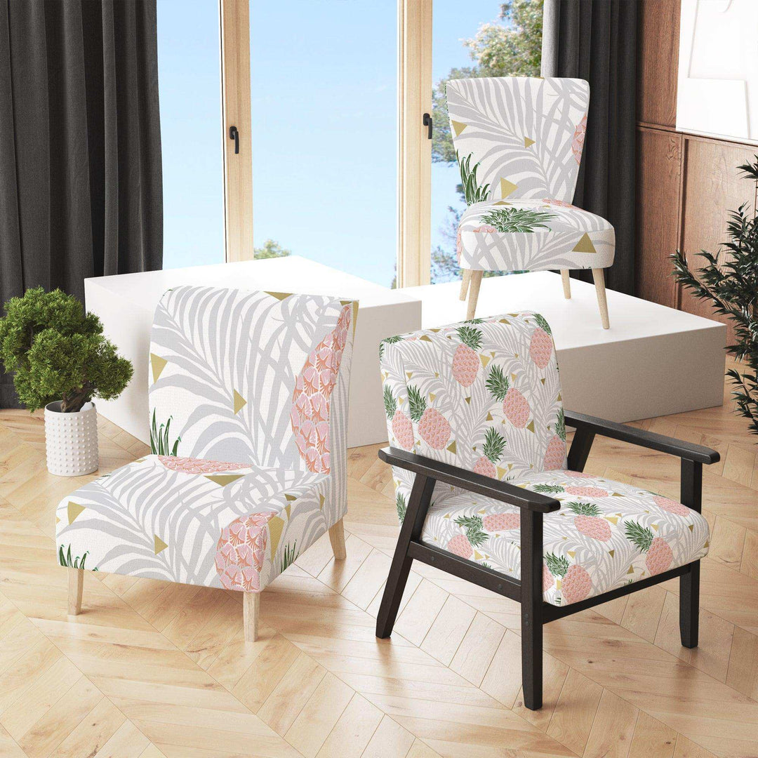 Pineappple On Tropical Leaves Mid-Century Accent Chair
