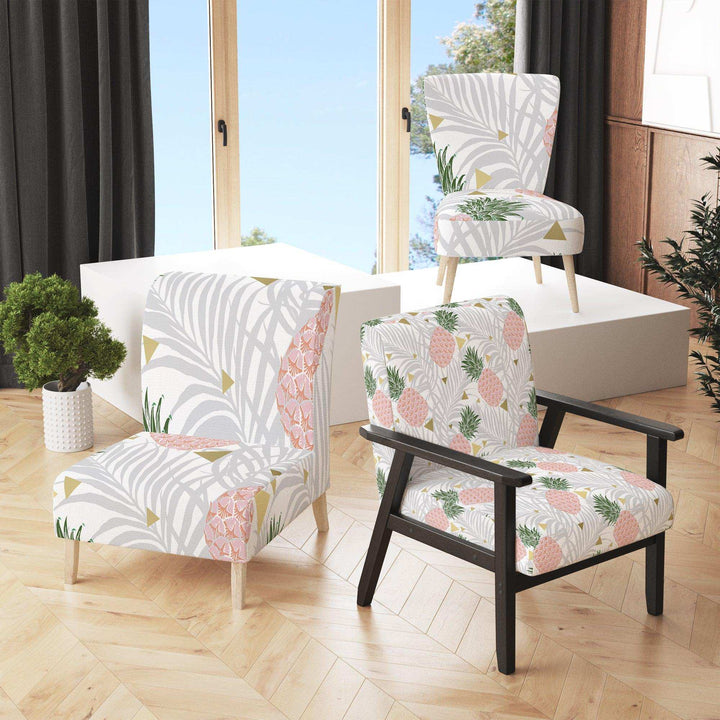 Pineappple On Tropical Leaves Mid-Century Accent Chair