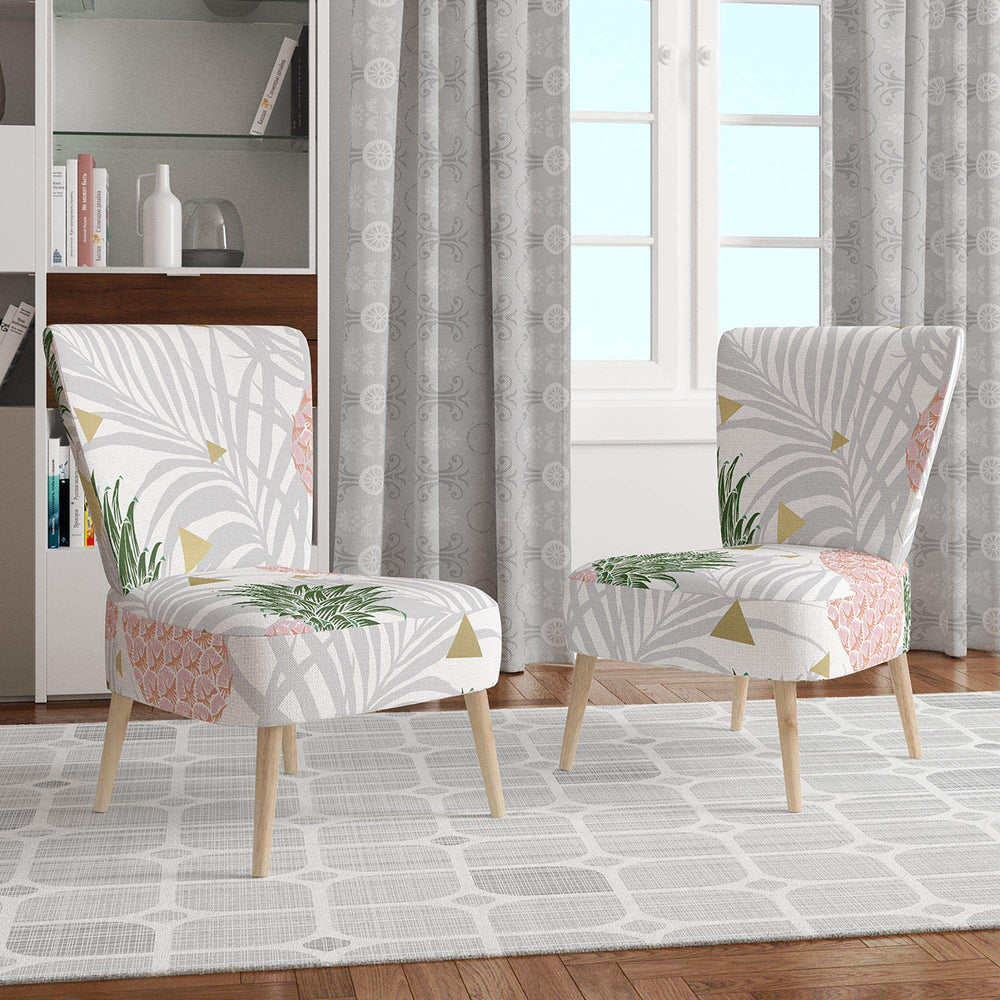 Pineappple On Tropical Leaves Mid-Century Accent Chair