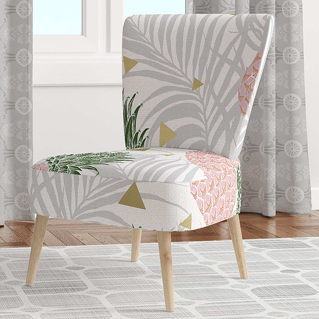 Pineappple On Tropical Leaves Mid-Century Accent Chair