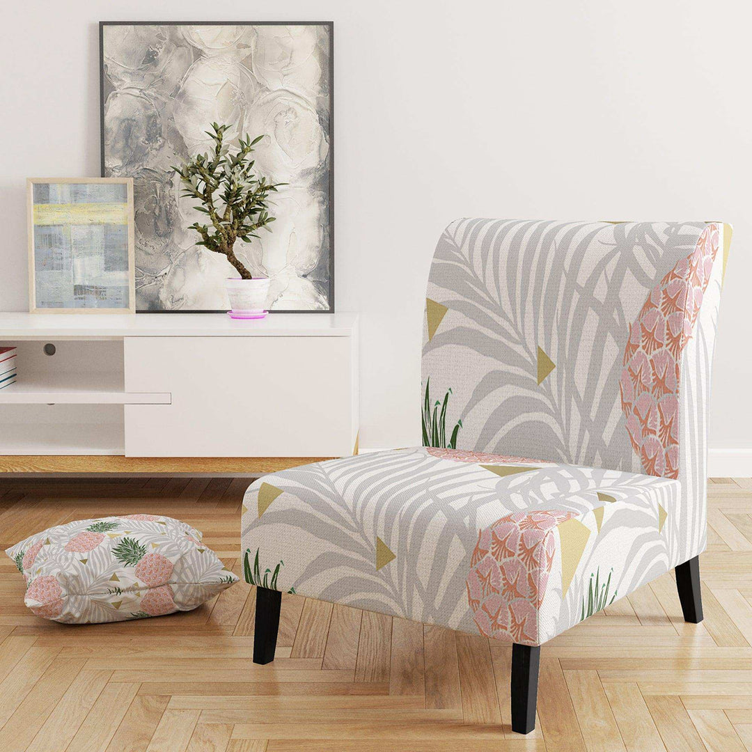Pineappple On Tropical Leaves Mid-Century Accent Chair