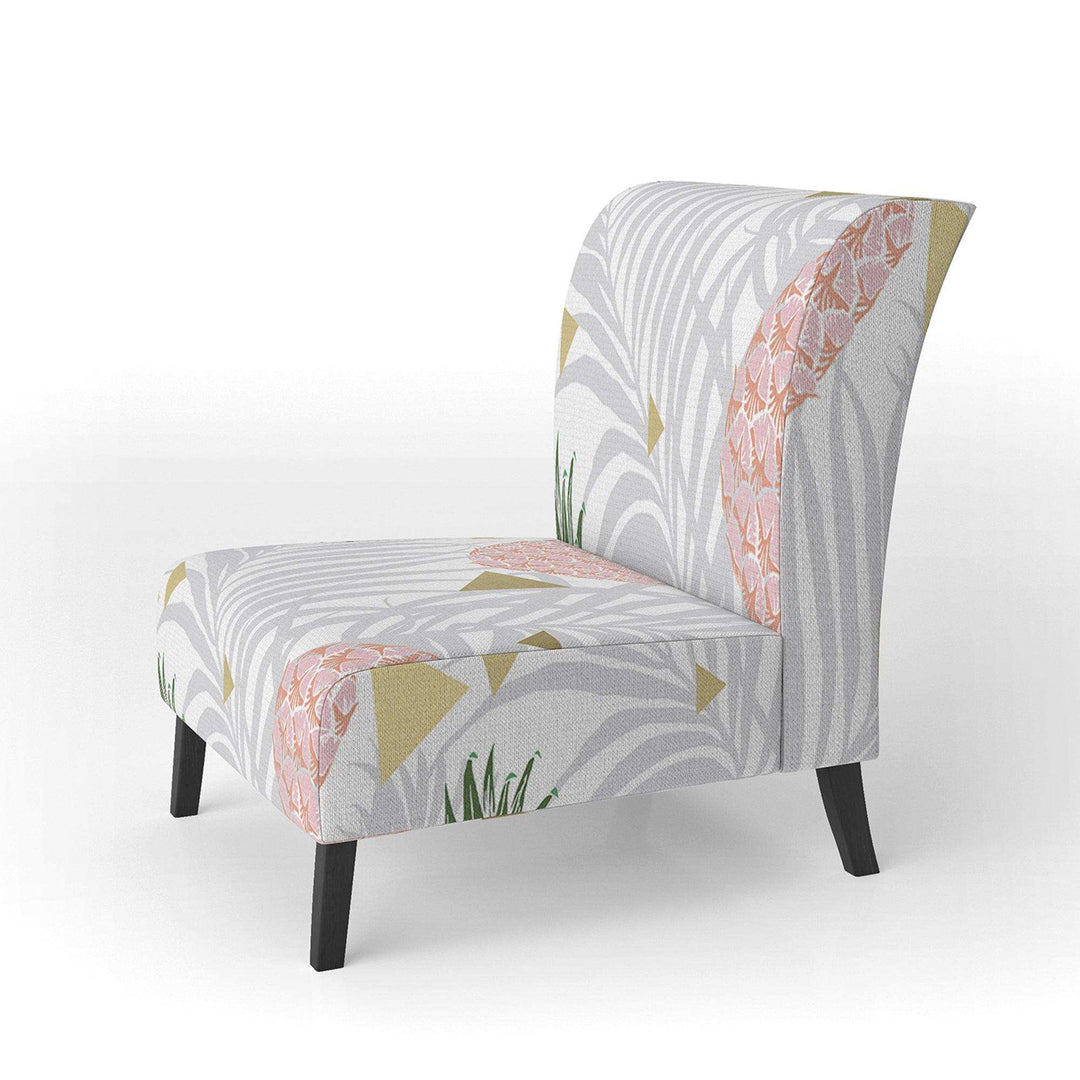 Pineappple On Tropical Leaves Mid-Century Accent Chair