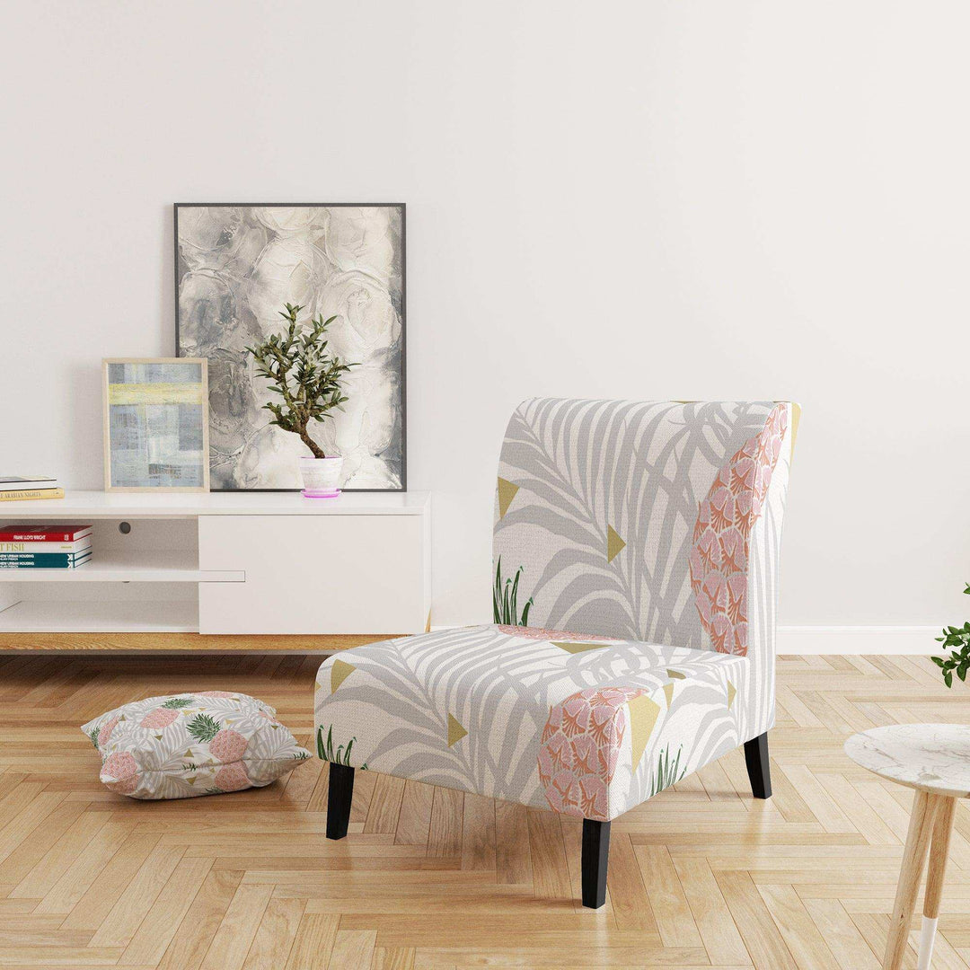 Pineappple On Tropical Leaves Mid-Century Accent Chair