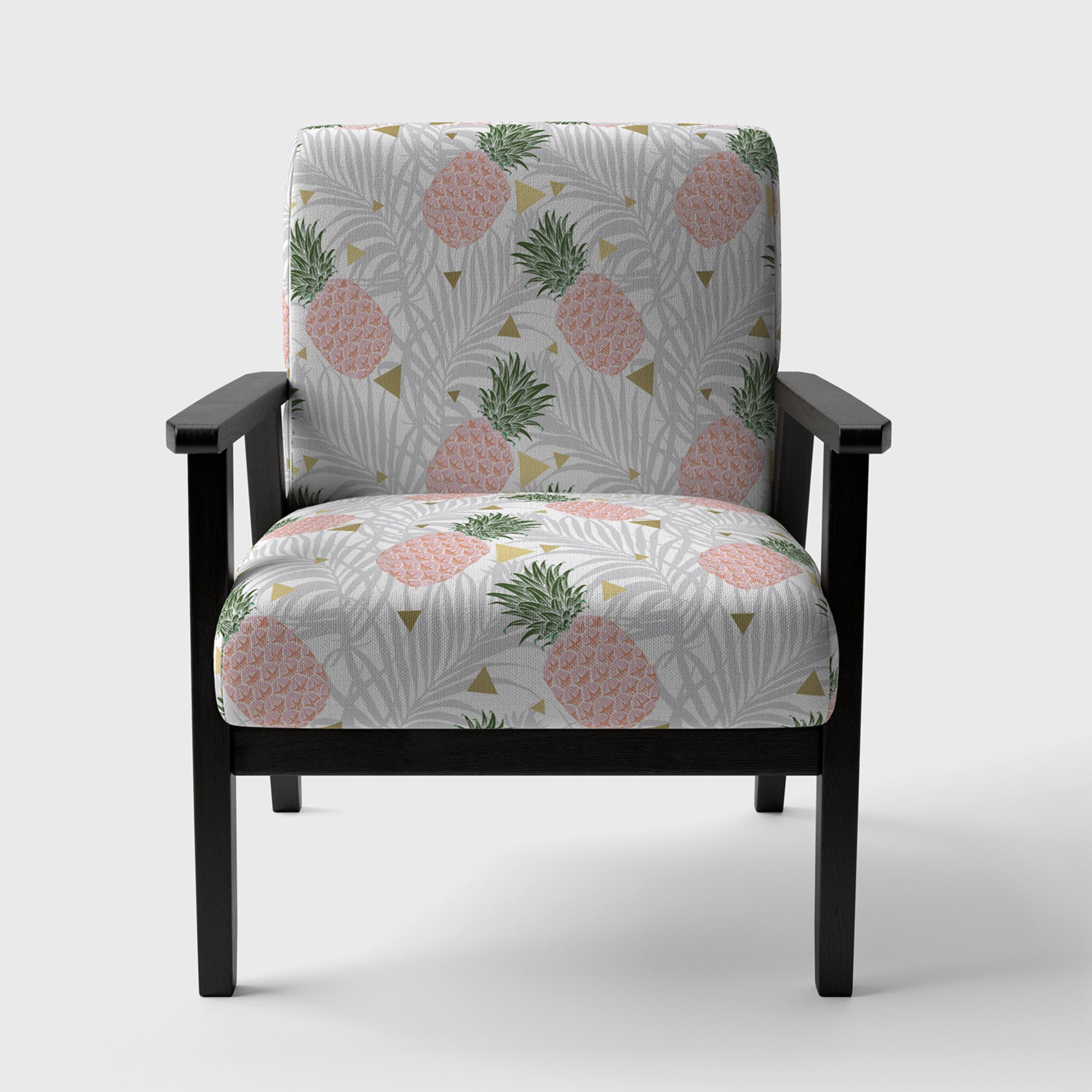 Pineappple On Tropical Leaves Mid-Century Accent Chair