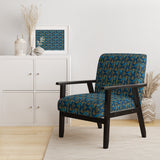 Geometric abstract waves in gold and marine blue Mid-Century Accent Chair