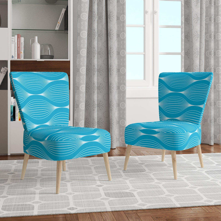 Light Blue Wave pattern Mid-Century Accent Chair