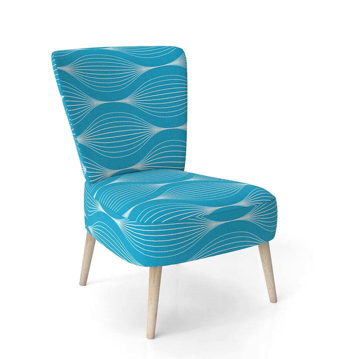Light Blue Wave pattern Mid-Century Accent Chair