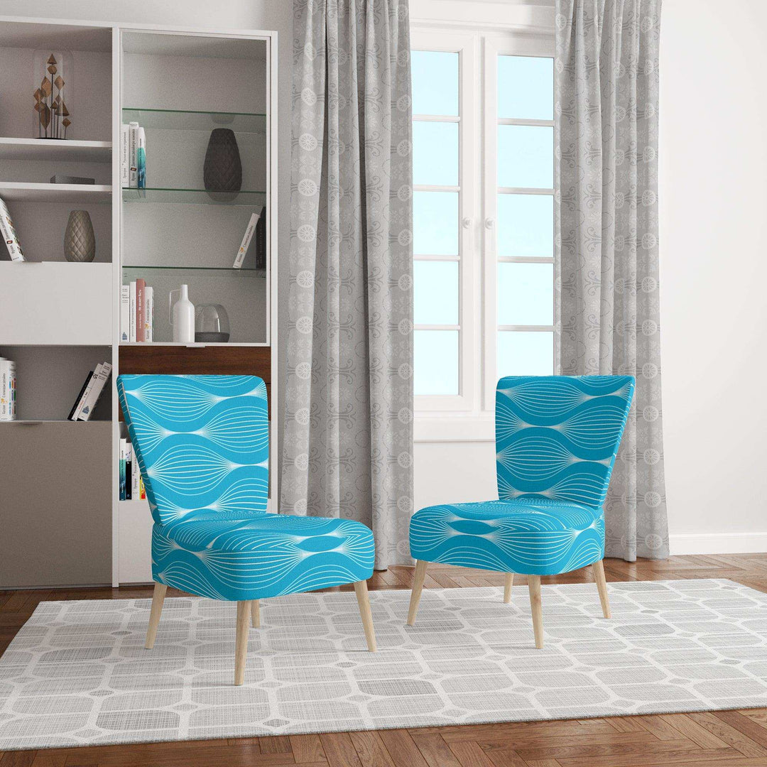 Light Blue Wave pattern Mid-Century Accent Chair