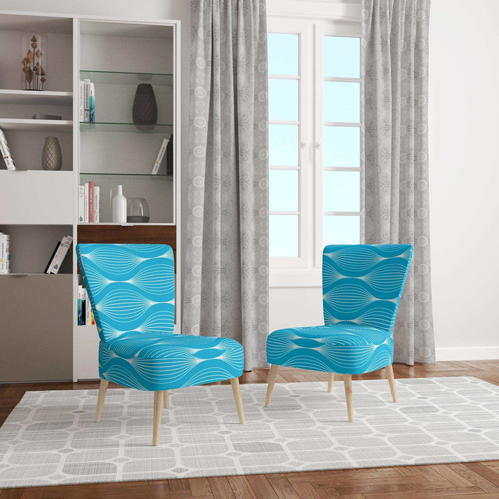 Light Blue Wave pattern Mid-Century Accent Chair