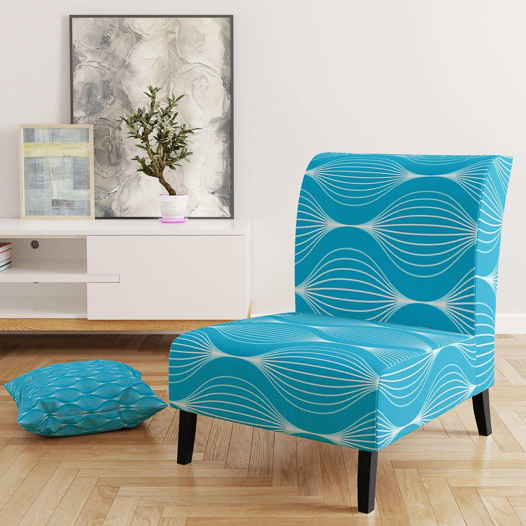 Light Blue Wave pattern Mid-Century Accent Chair
