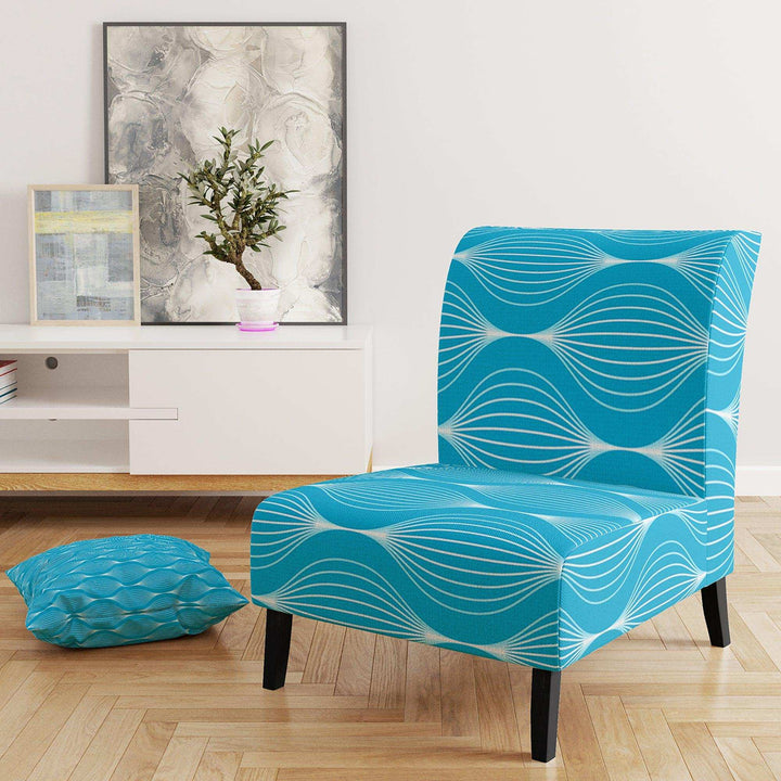Light Blue Wave pattern Mid-Century Accent Chair
