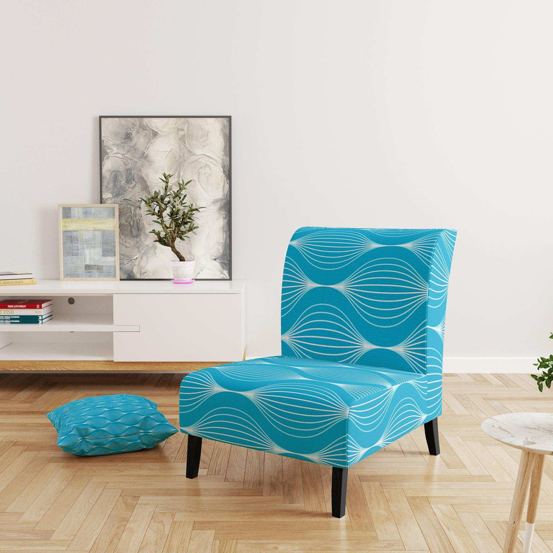 Light Blue Wave pattern Mid-Century Accent Chair