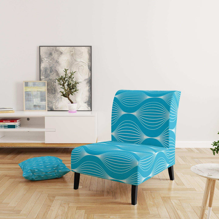Light Blue Wave pattern Mid-Century Accent Chair