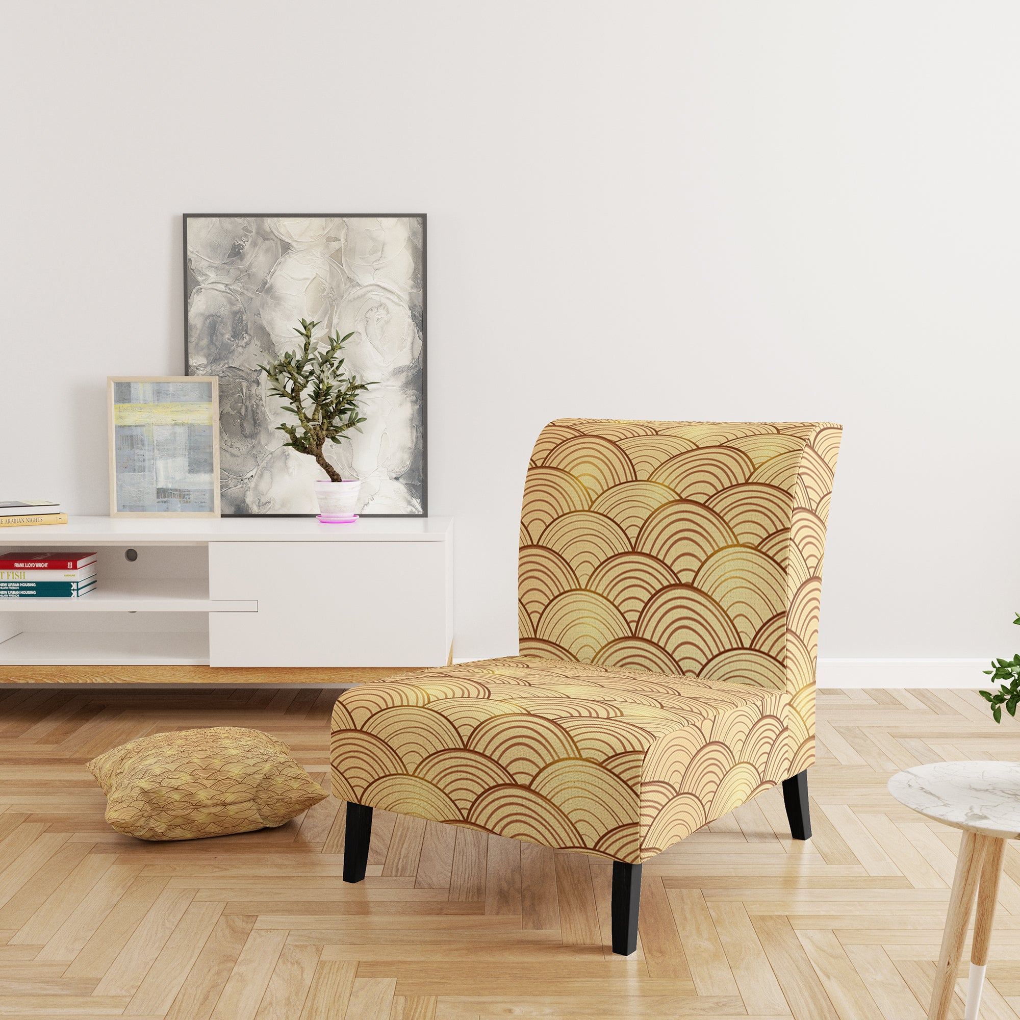 Golden Clouds In The Sky Mid-Century Accent Chair