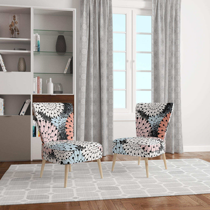 Retro Abstract Flower Design I Mid-Century Accent Chair