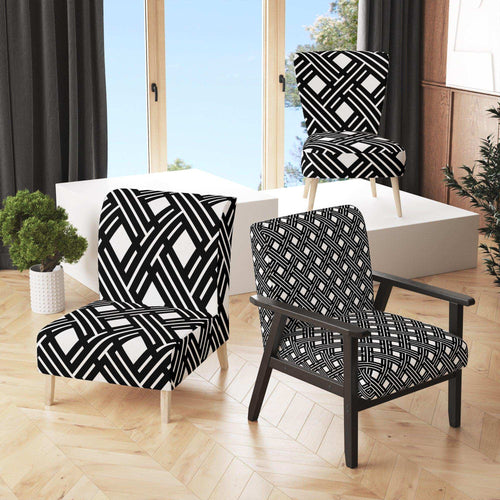 Monochrome Geometric Pattern II - Transitional Accent Chair