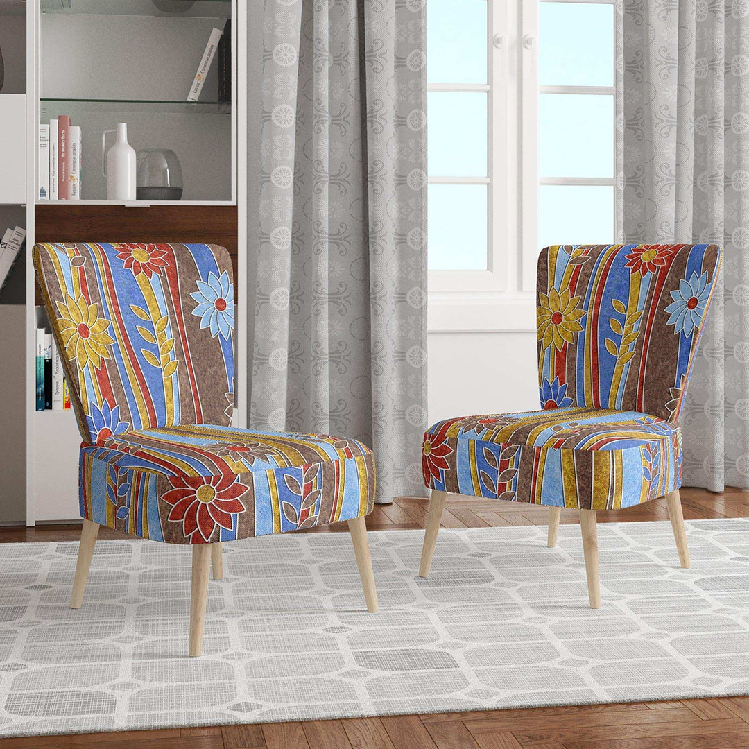 Floral Retro Pattern III Mid-Century Accent Chair