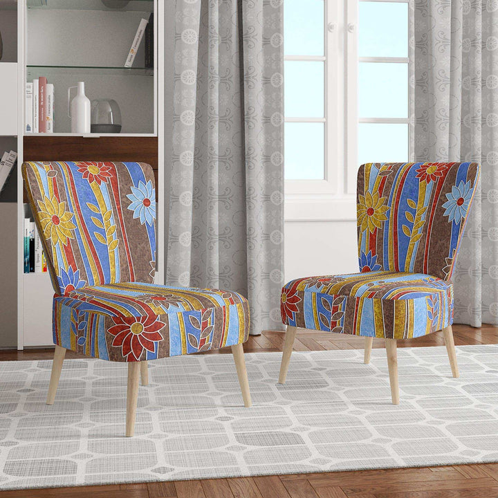 Floral Retro Pattern III Mid-Century Accent Chair
