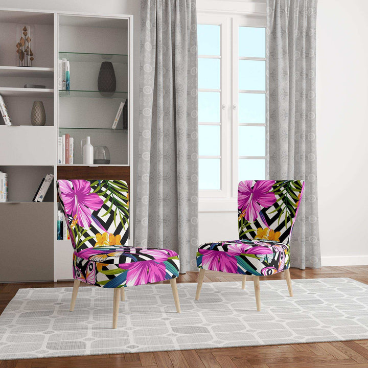Tropical Foliage And Geometrics Mid-Century Accent Chair
