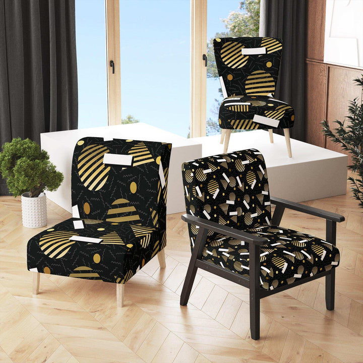 Gold Retro Circular Pattern Mid-Century Accent Chair