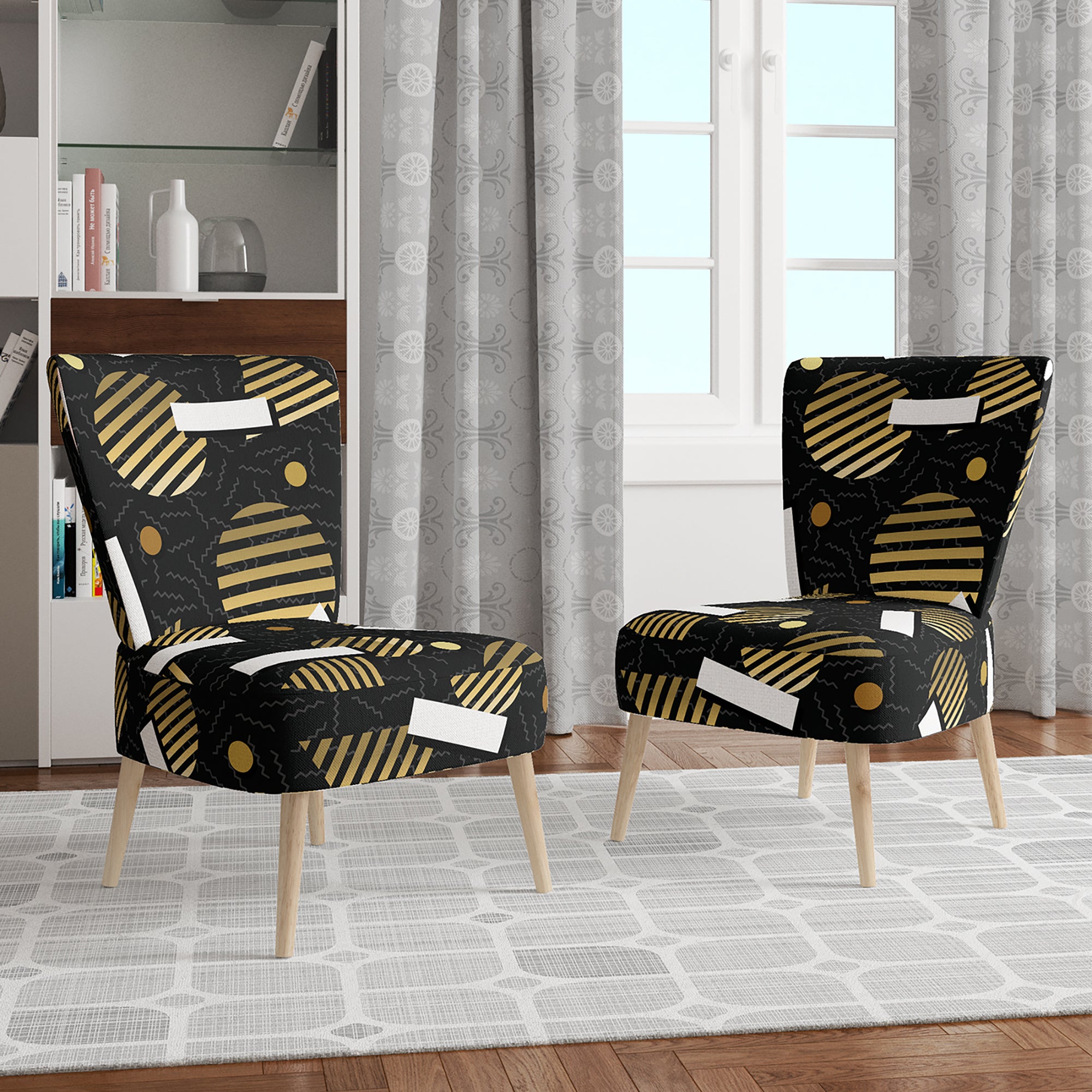 Gold Retro Circular Pattern Mid-Century Accent Chair