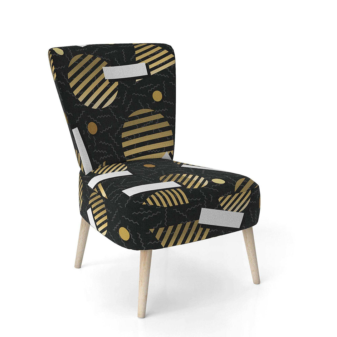 Gold Retro Circular Pattern Mid-Century Accent Chair