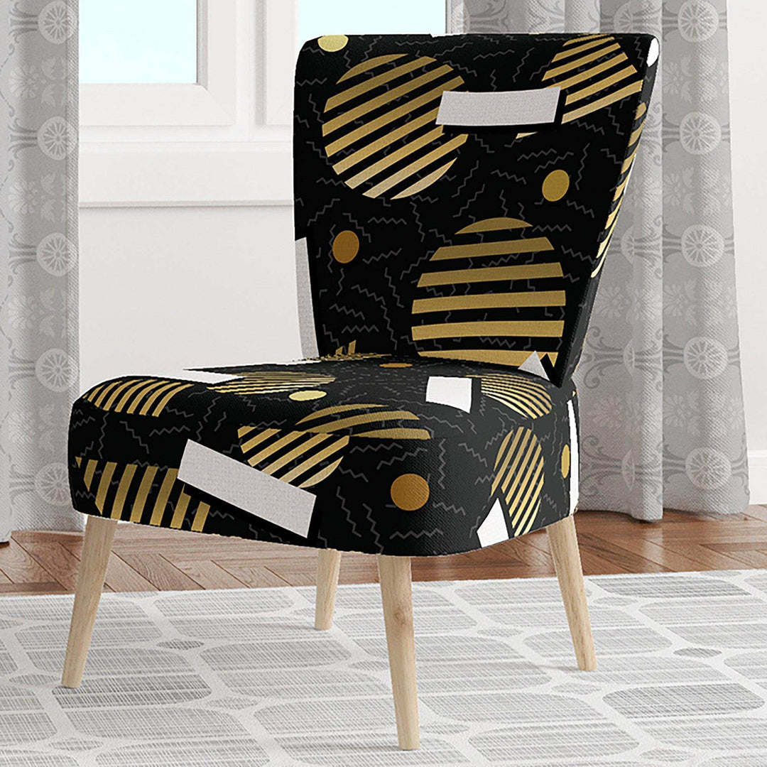Gold Retro Circular Pattern Mid-Century Accent Chair