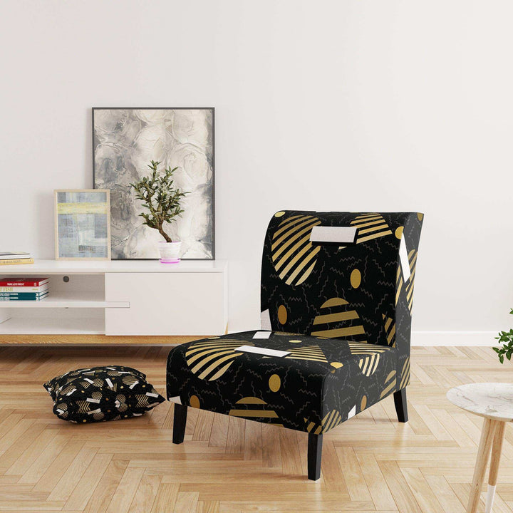 Gold Retro Circular Pattern Mid-Century Accent Chair