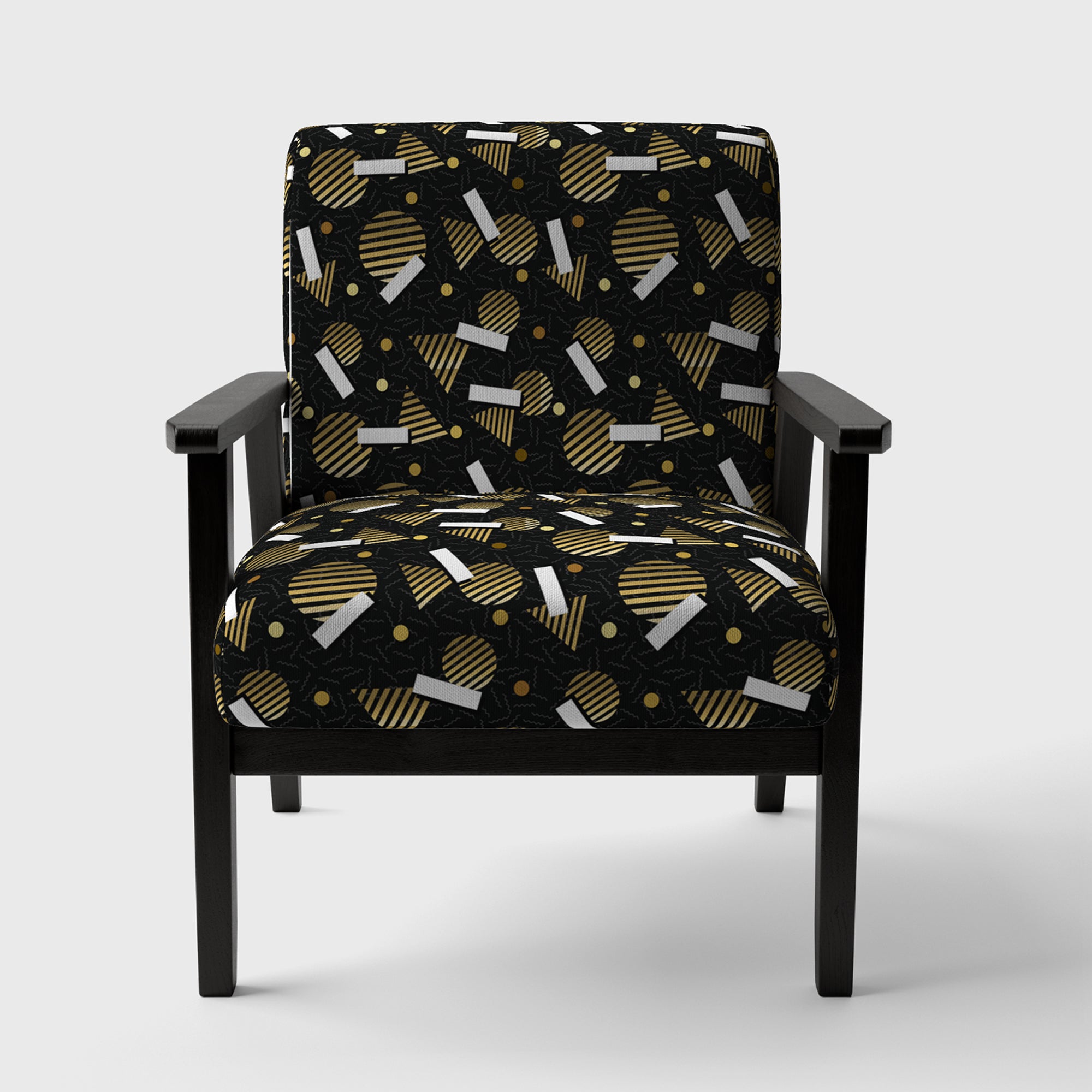 Gold Retro Circular Pattern Mid-Century Accent Chair